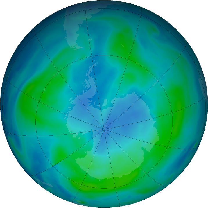 Antarctic ozone map for 28 February 2018